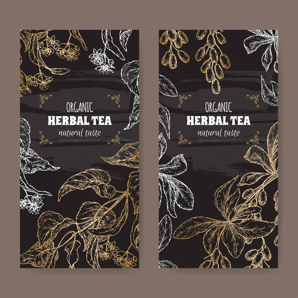 Set of two black labels for linden and barberry tea. - Vektör, Görsel