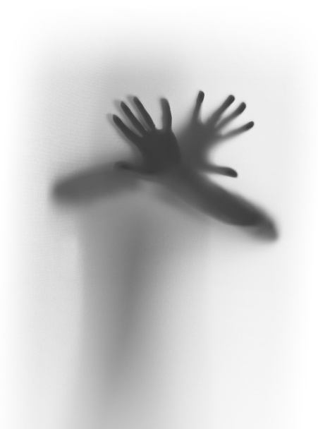 Hands, fingers behind a diffuse glass surface - Φωτογραφία, εικόνα