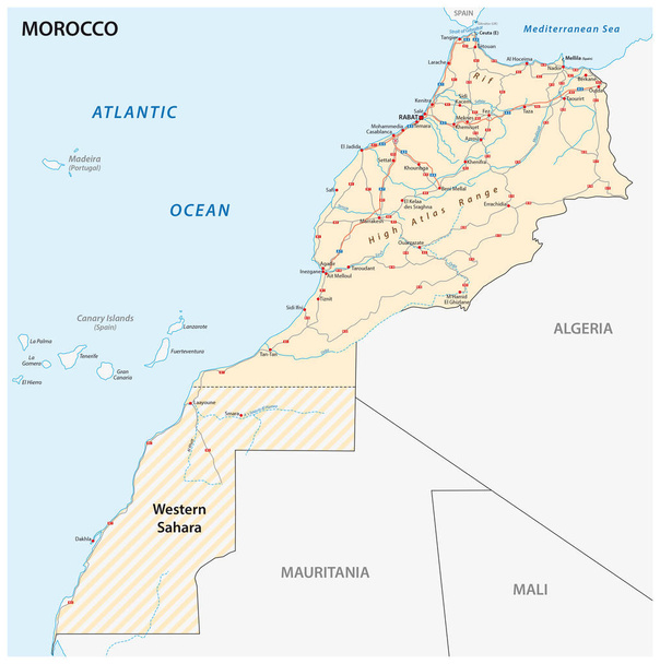 Road map of the Kingdom of Morocco - Vector, Image