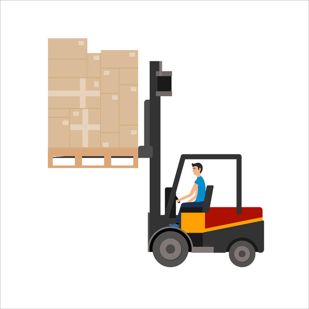 Illustration d'entrepôt des boîtes de carton de chargement de camion chargeur
 - Vecteur, image