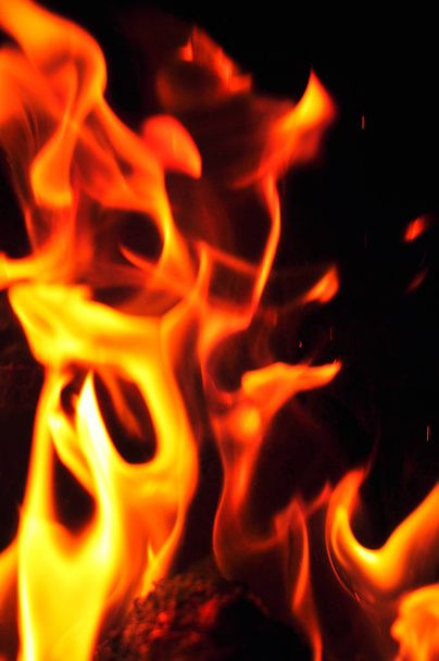 Fire flames on a black background. Blaze fire flame texture back - Photo, Image