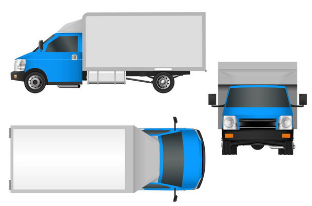 青いトラック テンプレート。貨物バンのベクトル イラスト Eps 10 白い背景上に分離。市内商用車配信. - ベクター画像