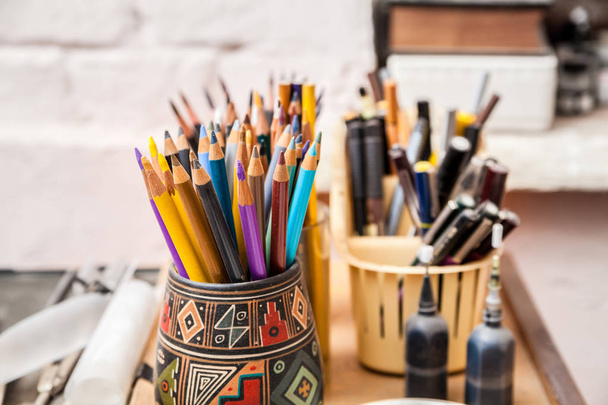 Colored wooden crayons - Fotó, kép