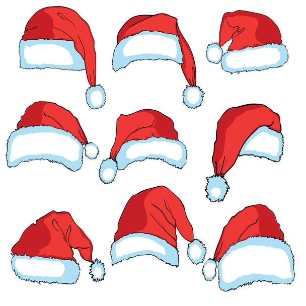 set of santa claus hats - Vektor, obrázek