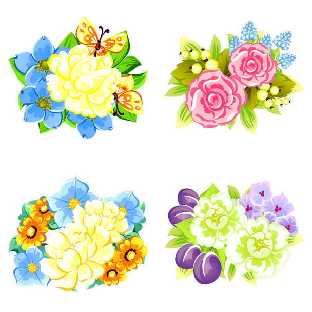 Set of beautiful colorful flowers - Vecteur, image