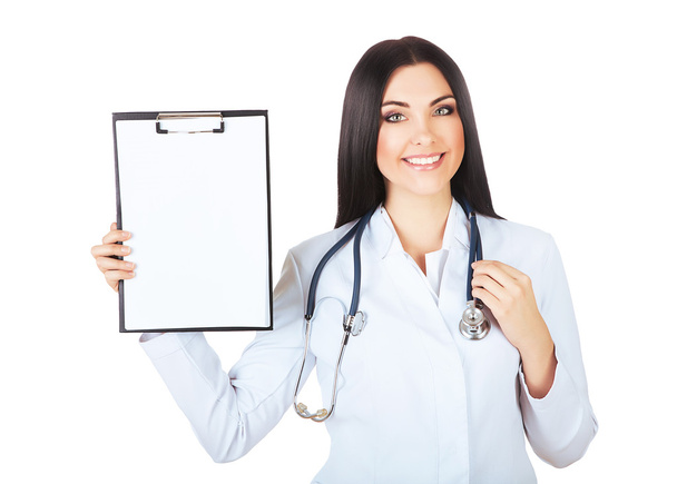 cute doctor with folder and stethoscope - Zdjęcie, obraz
