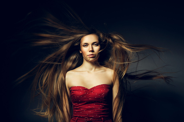chica con hermoso pelo largo en el viento
 - Foto, Imagen