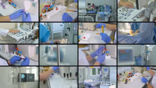 Labor, Chirurgie, medizinische Geräte Collage. Medizinkonzept. - Filmmaterial, Video