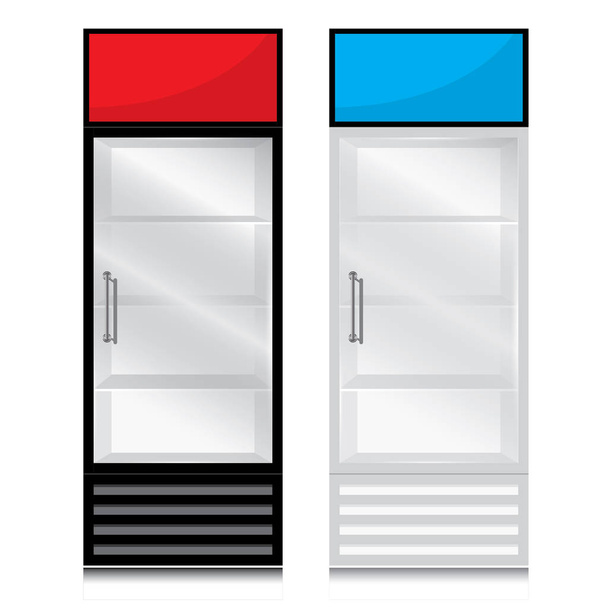 Üveg ajtó hűtőszekrény ajtó fogantyú nyitott, a jobb oldalon. Üveg ajtó hűtőszekrény fekete, fehér, és a fehér hátterű jel. - Vektor, kép