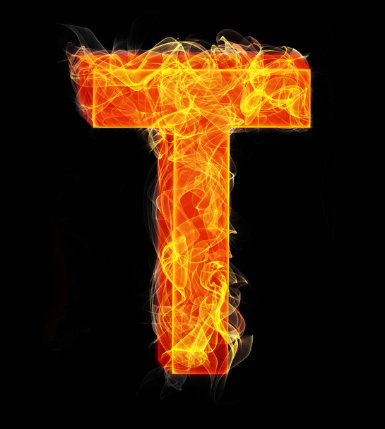 Burning letters as alphabet type T - Photo, Image
