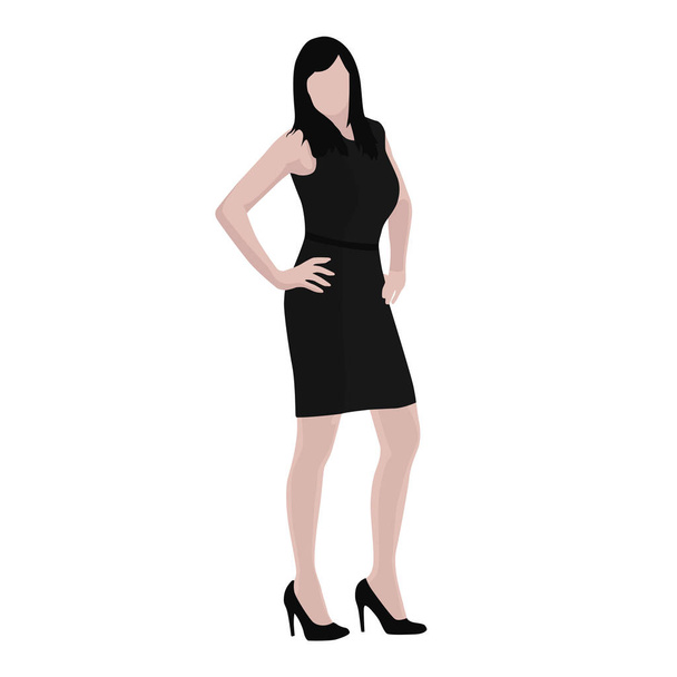 Business woman standing in dark clothes with hands on her hips,  - Vetor, Imagem