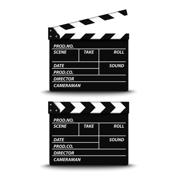 offene und geschlossene Filmklappe auf weißem Hintergrund - Vektor, Bild