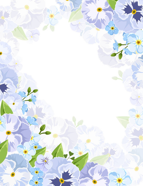 Vector background with blue pansy and forget-me-not flowers. - Вектор,изображение