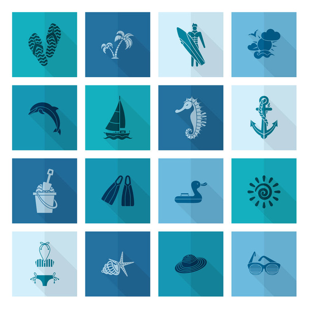 Summer and Beach Simple Flat Icons - Vecteur, image