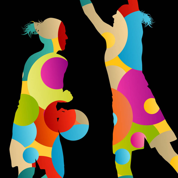 Basketbal hráči aktivní ženy sportovní siluety abstraktní pozadí - Vektor, obrázek