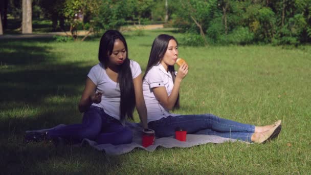 Fırın açık havada yemek portre iki Asyalı kadın - Video, Çekim