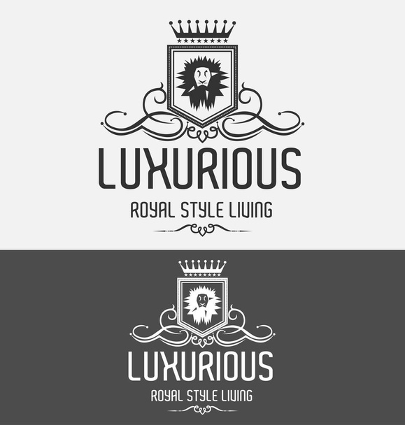 Lion Logo Luxurious Crest Vector Design Template with Crown - Vector, Image