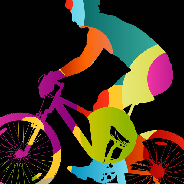 Cyclist active man bicycle riders in abstract sport landscape ci - Vector, Image