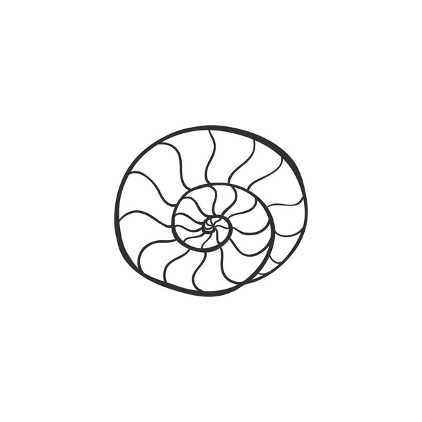 Seashell isolated on white. Vector illustration. Beach concept for restaurant menu card, ticket, branding, logo label. Black and white - Вектор,изображение