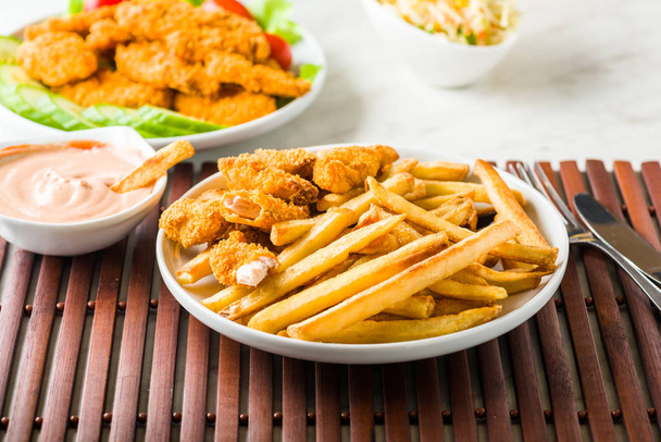 chicken nuggets with fries - Photo, Image