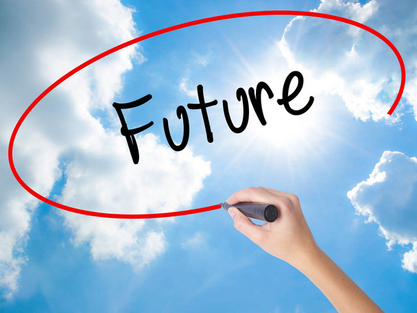 Woman Hand Writing Future  with black marker on visual screen - Photo, Image