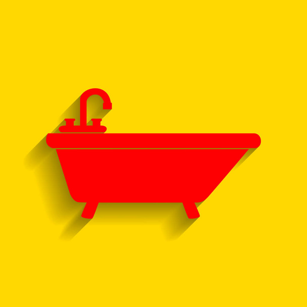 Bathtub sign illustration. Vector. Red icon with soft shadow on golden background. - Vector, Image