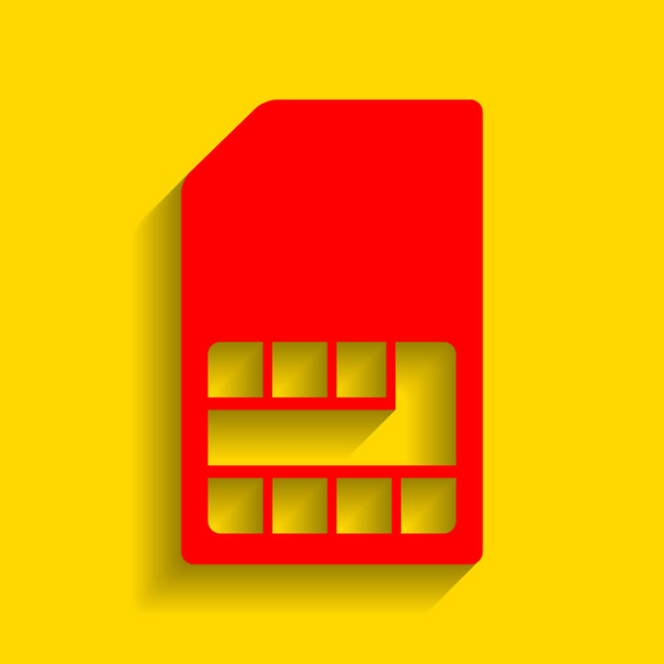 Sim card sign. Vector. Red icon with soft shadow on golden background. - Vector, Image