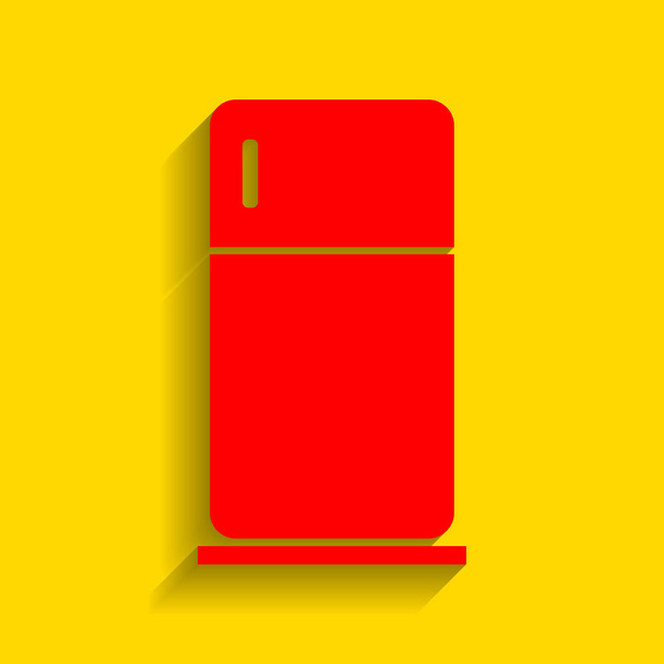 Ilustración del signo del refrigerador. Vector. Icono rojo con sombra suave sobre fondo dorado
. - Vector, imagen