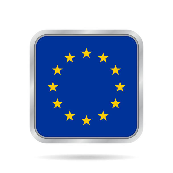 Bandiera dell'UE. Pulsante quadrato grigio metallizzato lucido
. - Vettoriali, immagini