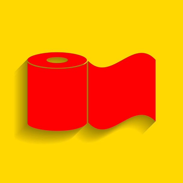 Toilettenpapier-Schild. Vektor. rotes Symbol mit weichem Schatten auf goldenem Hintergrund. - Vektor, Bild
