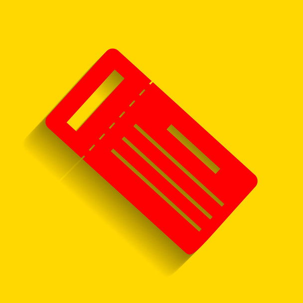 Ticket einfaches Zeichen. Vektor. rotes Symbol mit weichem Schatten auf goldenem Hintergrund. - Vektor, Bild