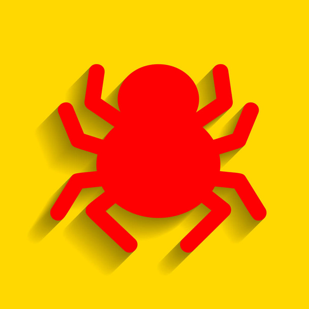 Spinnenzeichenillustration. Vektor. rotes Symbol mit weichem Schatten auf goldenem Hintergrund. - Vektor, Bild