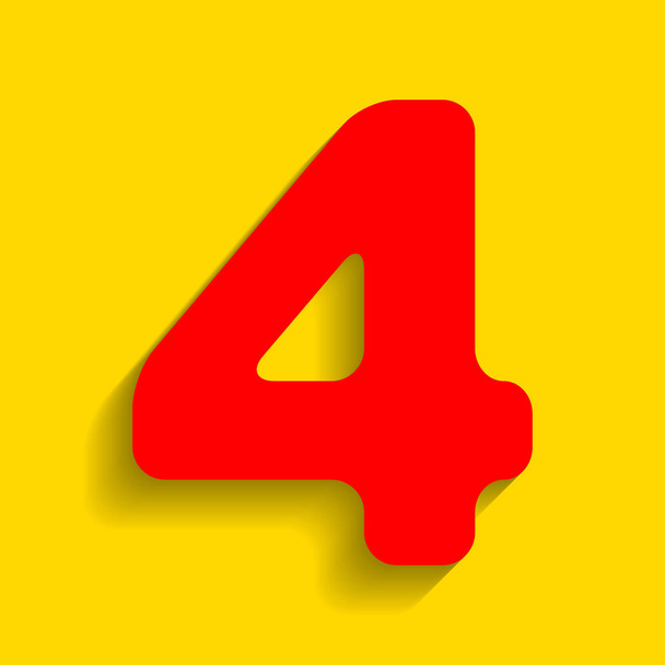 4 番記号デザイン テンプレート要素。ベクトル。金色の背景にソフト シャドウの付いた赤いアイコン. - ベクター画像