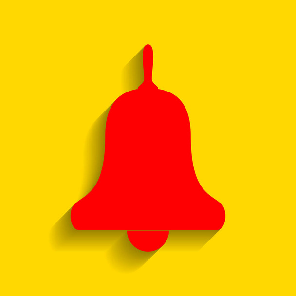 Bell Alarm, handbell sign. Vector. Red icon with soft shadow on golden background. - ベクター画像