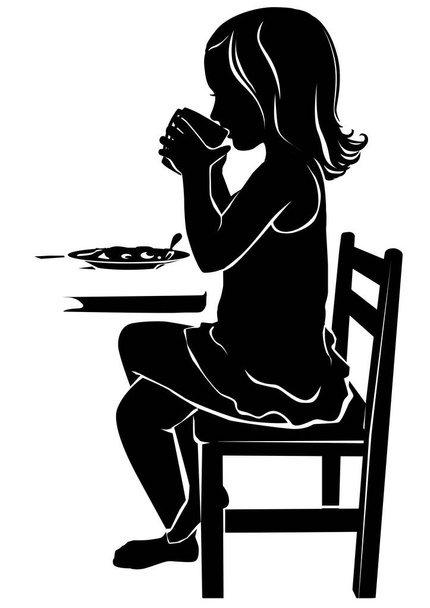 Silhouet meisjes ontbijt en thee - Vector, afbeelding