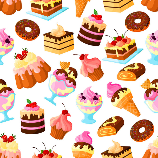 菓子デザート ケーキ シームレスなベクトル パターン - ベクター画像