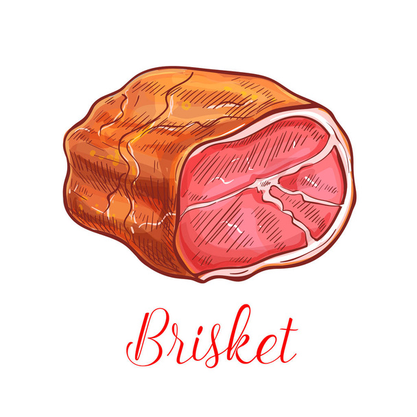 Brisket bacon meat vector sketch isolated icon - Vector, Image