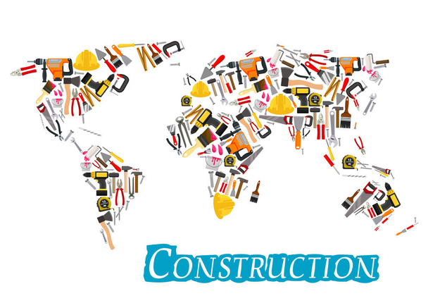 Bauarbeiten Werkzeuge Vektor Weltkarte - Vektor, Bild