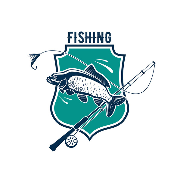 Fischereivektorsymbol mit Karpfen, Angelrute - Vektor, Bild