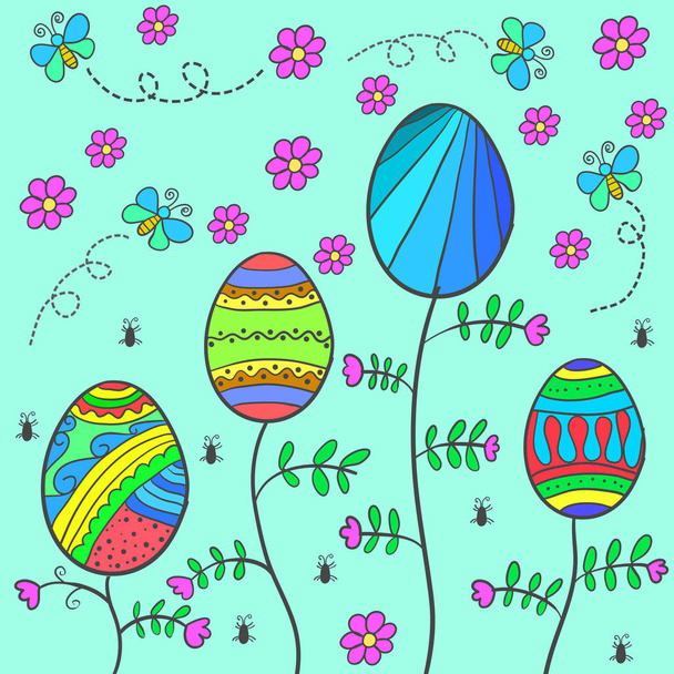 Doodle of easter with flower and egg - Vector, imagen