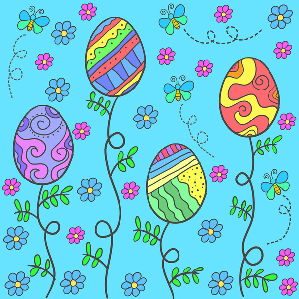 Doodle of easter egg on blue background - Vector, imagen