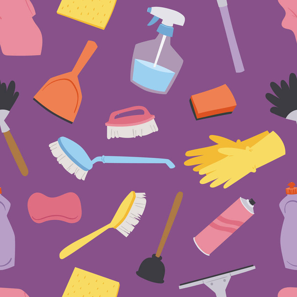 House cleaning tools seamless pattern background - Vector, Image