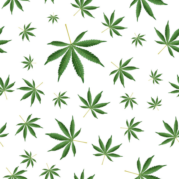 Cannabis Background. Marijuana Ganja Weed Hemp Leafs Seamless Vector Pattern. - Vector, Image