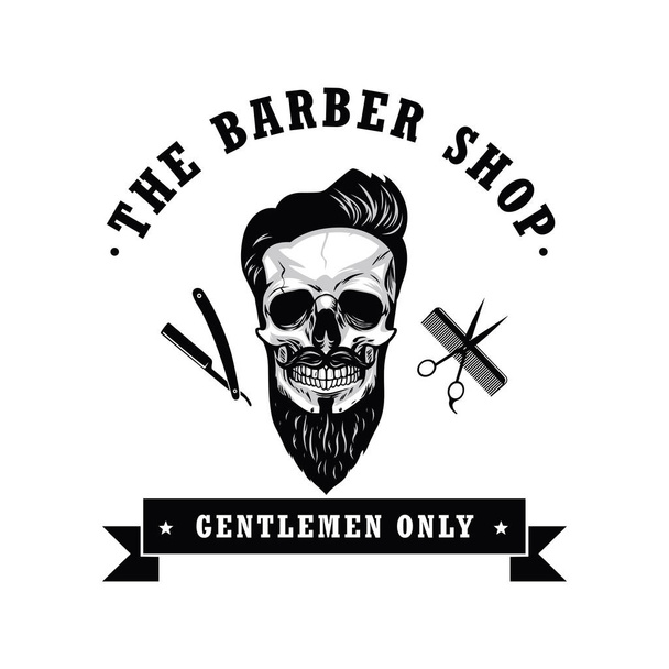 Skull Vintage Barber Shop Logo Design Template Vector Illustration  - Vector, Image