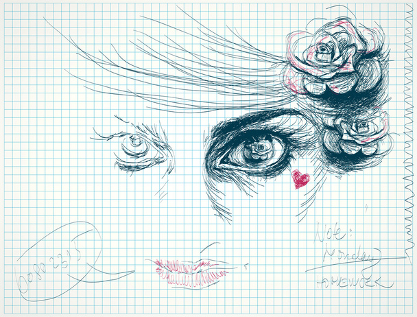 Жінка з трояндами у волоссі
 - Вектор, зображення