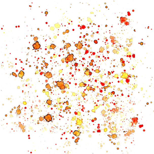 Яскравий абстрактний помаранчевий жовтий кадмій бризки і краплі акварельної ручної ескізу
 - Фото, зображення