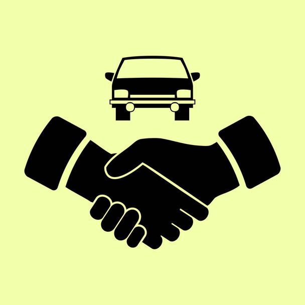 kézfogás és autó ikon - Vektor, kép