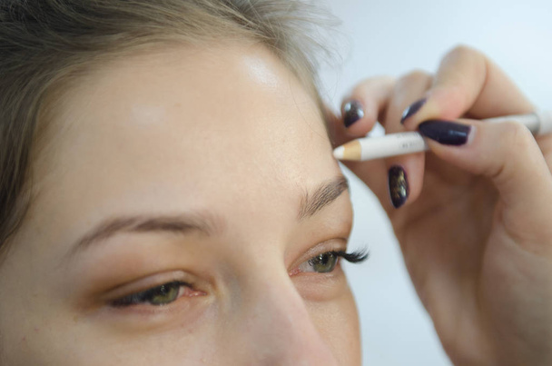 Mikrobleyding eyebrows workflow in a beauty salon - Photo, Image