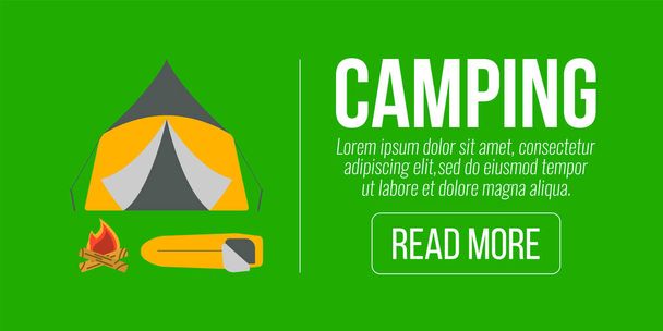 Camping Banner. Tourism equipment and web elements. Vector illustration - Vector, Image