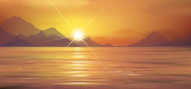 海の背景に沈む夕日 - ベクター画像